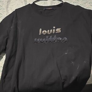 Louis Vuitton Black Tee with Silver and Blue Logo